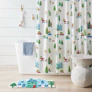 Wondershop Colorful Holiday Shower Curtain and bath mat